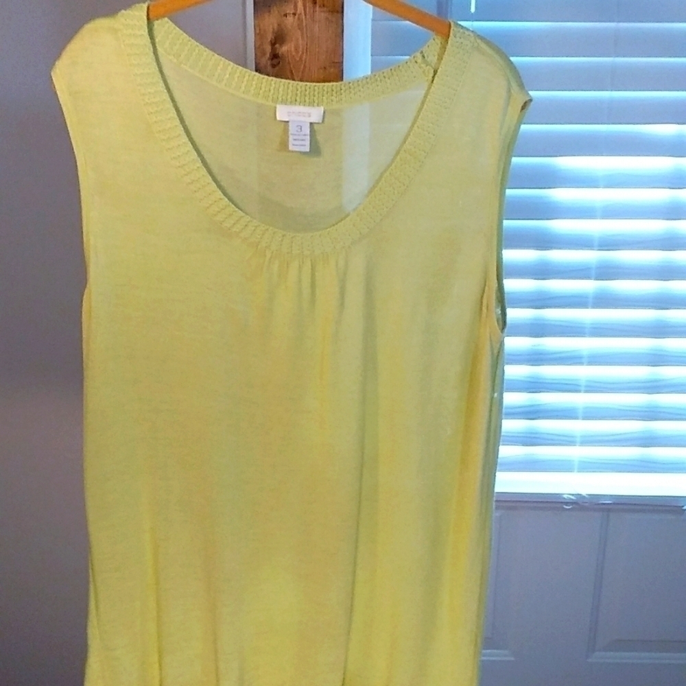 Chico's Size 3 100% Silk Green Tunic Top Sleeveless Stretch Knit Blouse